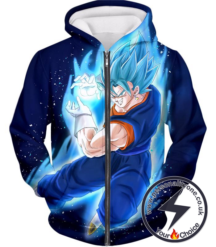 Dragon Ball Super Vegito Super Saiyan Blue Cool Action Anime Blue Zip Up Hoodie